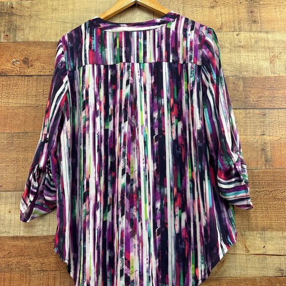 Cato Womens Multicolor Striped High-Low Blouse L - Picture 5 of 6